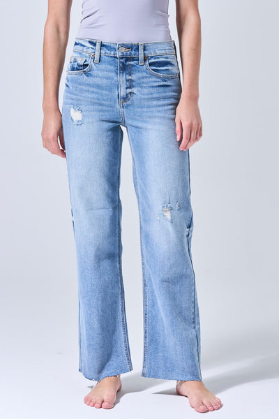 High Rise Stretch Wide Straight Jeans