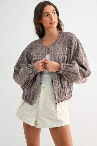 Balloon Sleeve Plaid Jacket