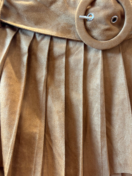 Suede Pleated Mini Skirt