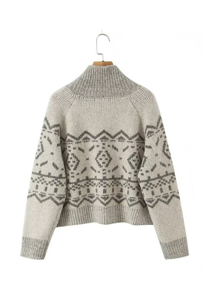 Jacquard High Neck Cardigan