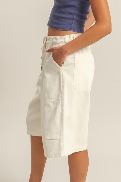 Drawstring Waist Wide Leg Shorts