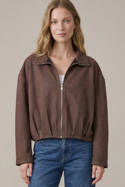 Collared Suede Zip Up
