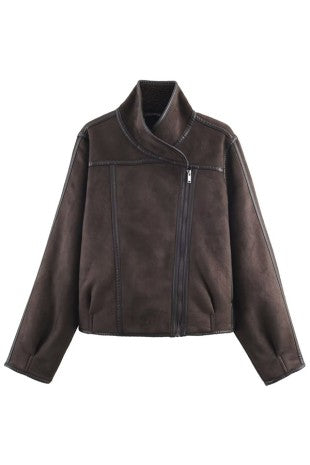 Faux Suede High Collar Jacket