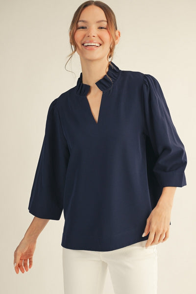 Ruffle Neck Crinkle Top