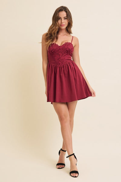 Bustier Lace Flared Mini Dress