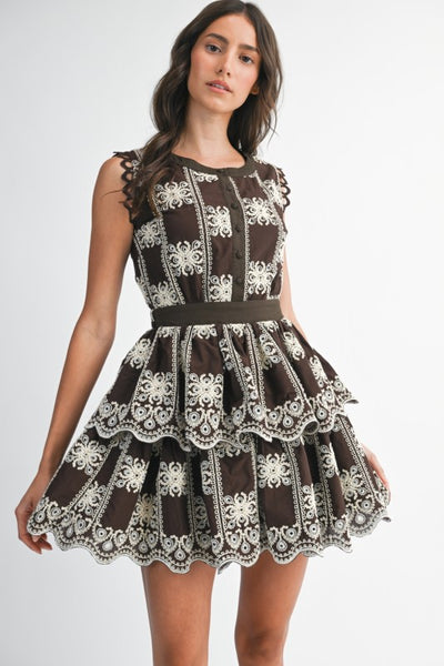 Embroidered Tiered Dress