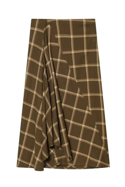 Plaid Ruffle Midi Skirt