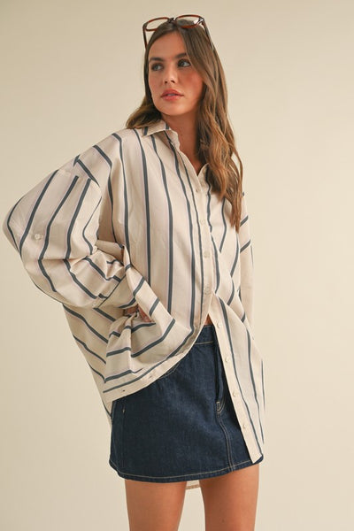 Oversized Striped Shirt Dress