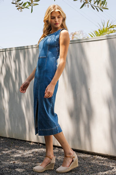 Sleeveless Denim Midi Dress