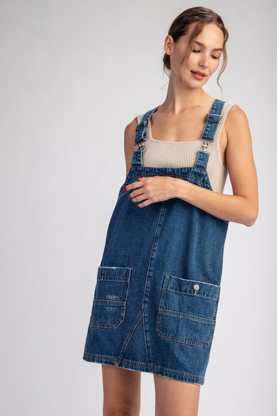 Mineral Washed Overall Mini Dress