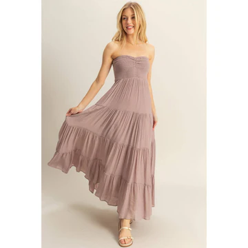 Strapless Ruched Maxi Dress
