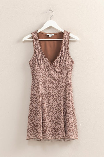 Leopard Mesh Bodycon Mini Dress