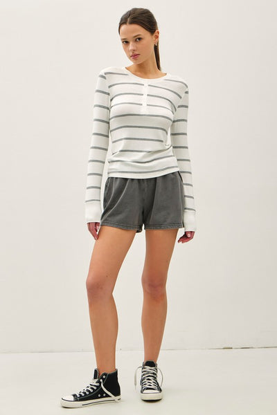 Ribbed Henley Longsleeve Top