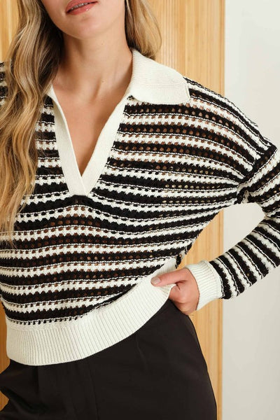 Stripe Collar Crochet Sweater