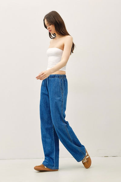 Denim Look Wide Leg Pants