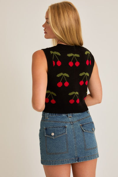 Cherry Pattern Crop Sweater Vest