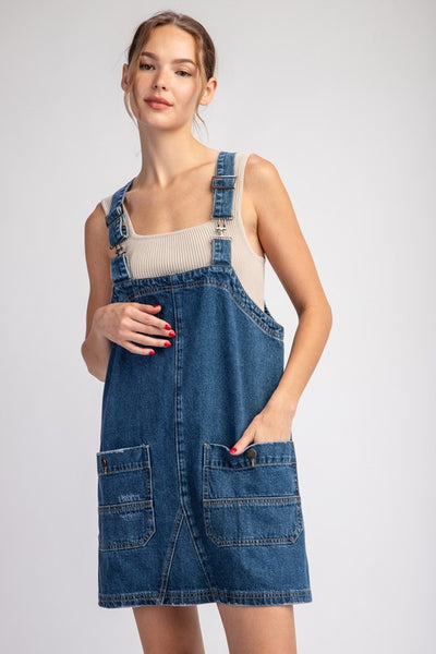 Mineral Washed Overall Mini Dress