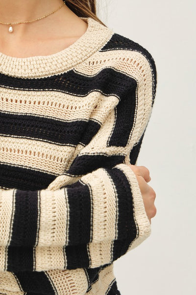 Striped Crochet Knit Sweater