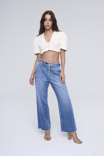 Five Button High Rise Wide Leg Jeans