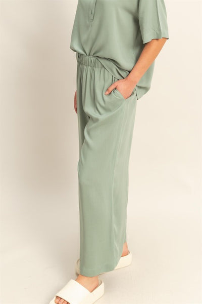 High Waist Woven Wide Leg Pants