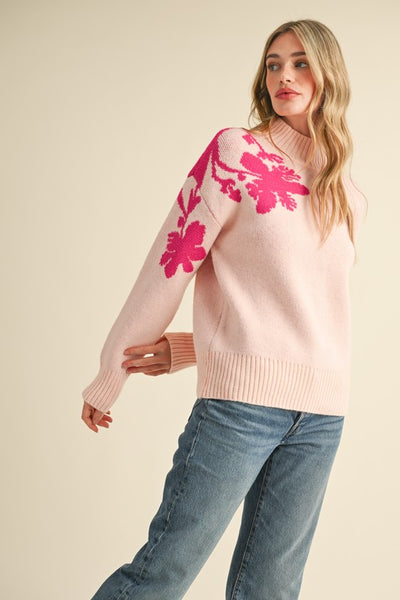 Mock Neck Floral Sweater