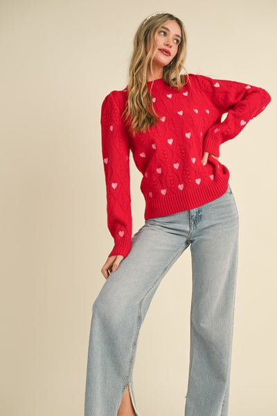 Heart Embroidery Pom Pom Sweater