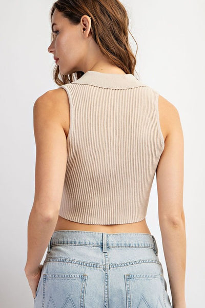 Sleeveless Collar Crop Top