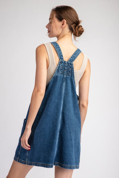 Mineral Washed Overall Mini Dress