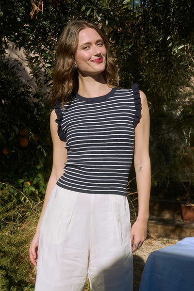 Stripe Ruffle Sleeveless Sweater