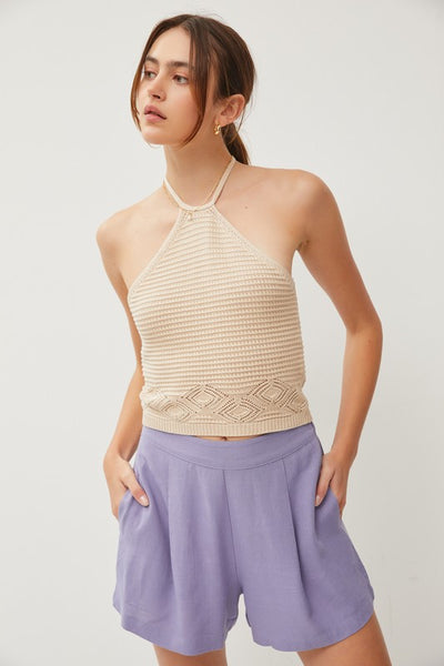 High Waisted Elastic Waistband Pleated Shorts
