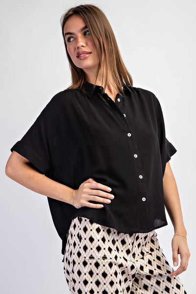 Button Front Crop Blouse Top