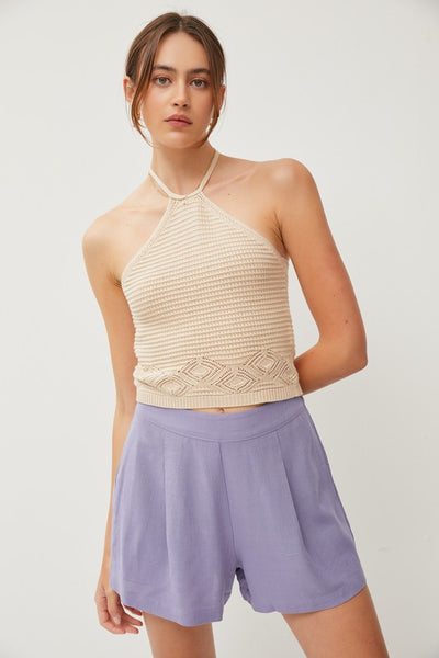 High Waisted Elastic Waistband Pleated Shorts