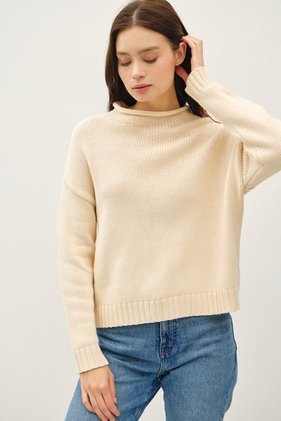 Chunky Raw Edge Mock Neck Sweater