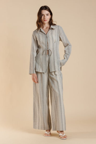 Cotton Stripe Wide Leg Pants