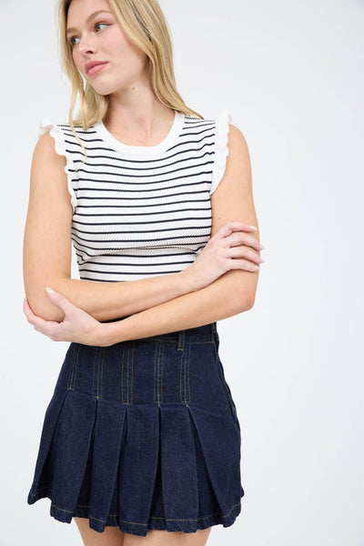 Stripe Ruffle Sleeveless Sweater