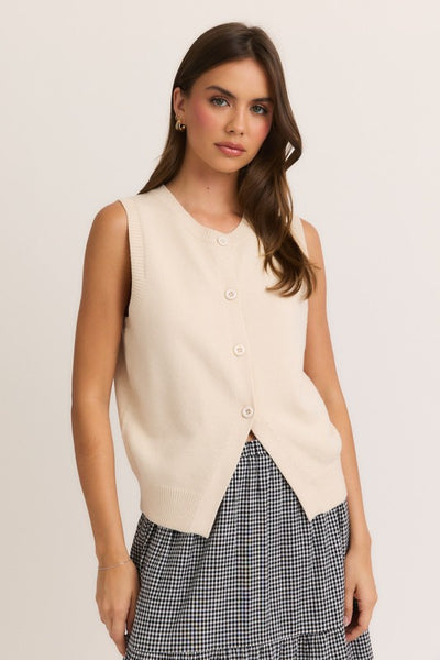 Sleeveless Button Front Sweater Top