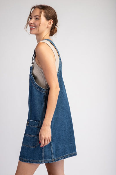 Mineral Washed Overall Mini Dress