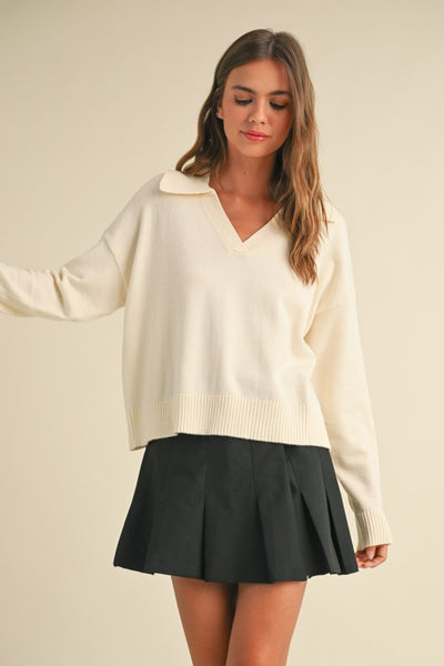 Soft Sweater Knitted Top With Collar