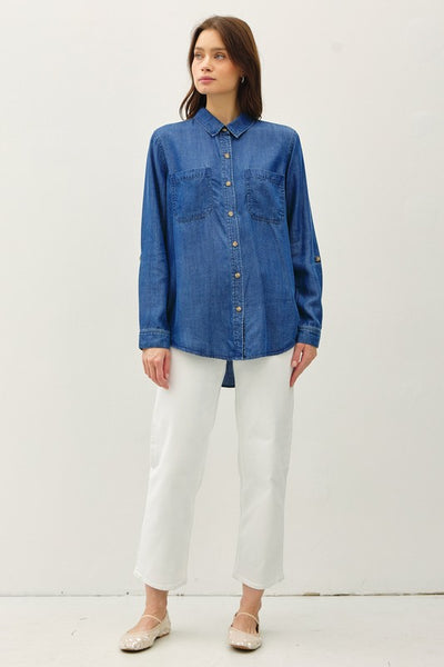 Denim Tencel Button Up Oversized Shirt