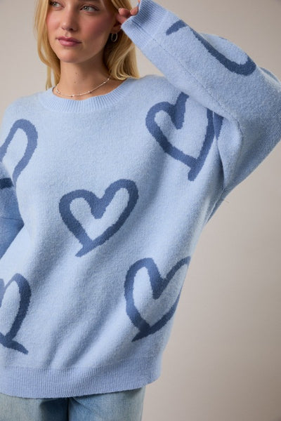 Round Neck Heart Print Sweater