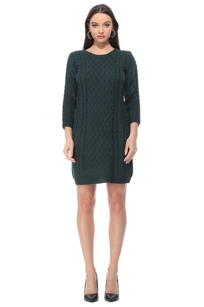 Cable Knit Long Sleeve Sweater Dress
