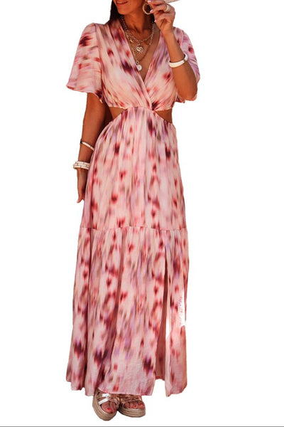 Abstract Flutter Sleeve Dress