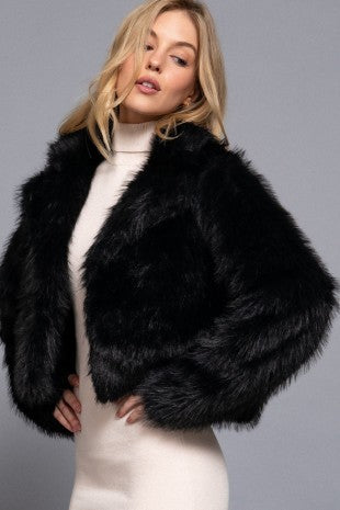 Notched Collar Faux Fur Jacket