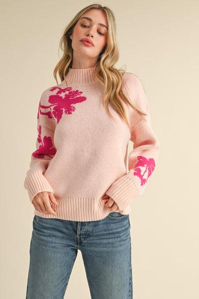 Mock Neck Floral Sweater