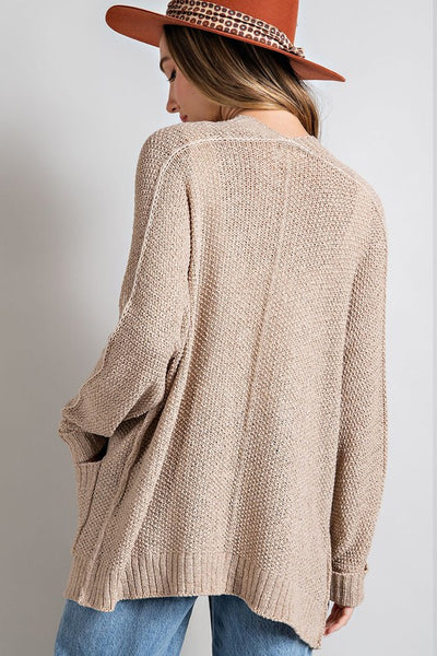 Ribbed Knit Open Front Cardigan