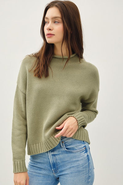 Chunky Raw Edge Mock Neck Sweater