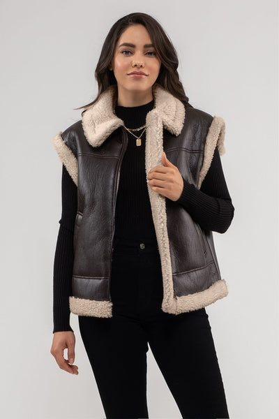 Faux Leather Shearling Vest