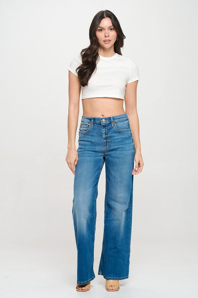 Medium Light High Rise Wide Leg Jeans