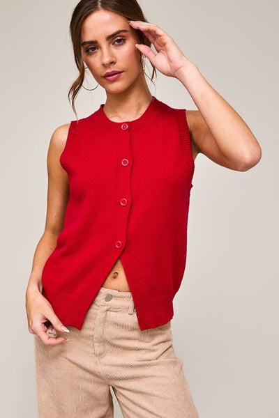 Sleeveless Button Front Sweater Top