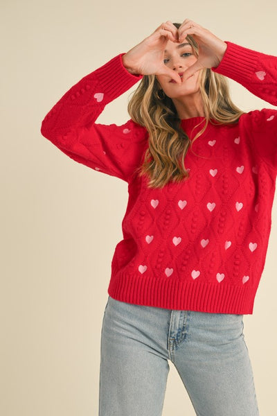 Heart Embroidery Pom Pom Sweater